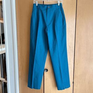 Vintage 80s Teal Wool Pleated Pants - Fully Lined, Deluxe Express